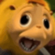 a close up of a cartoon character with its mouth open and its tongue out .