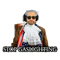 a man in a patriotic costume is holding a lantern with the words stop gaslighting below him