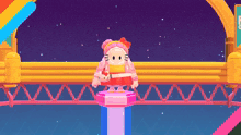 a hello kitty video game character is standing on a platform