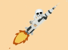 a cartoon illustration of a rocket with a skull on top of it .
