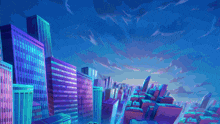 a painting of a city with a huge explosion in the sky