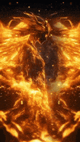 a person is surrounded by flames with a black background