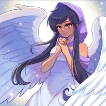 a drawing of a girl with wings and a purple hoodie