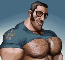 a man with glasses and a shirt that says " aussie dad "