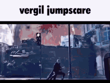 a video game scene with the words vergil jumpscare