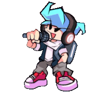 a cartoon character is holding a microphone and wearing headphones .
