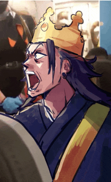 a cartoon drawing of a man wearing a crown screaming