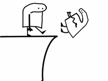 a black and white drawing of a person sitting on a ledge and another person falling