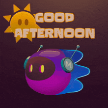 a cartoon character with headphones and the words good afternoon behind it