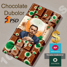 a chocolate bar with a picture of a man and the words chocolate dubolok on top