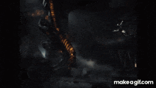 a person is flying through the air with a light coming out of their chest .