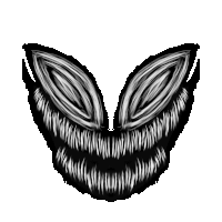 a black and white drawing of a monster face with sharp teeth