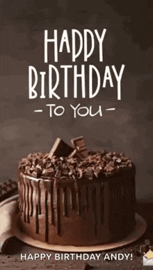 a chocolate birthday cake with the words `` happy birthday to you '' on it .