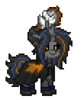 a pixel art drawing of a horse with a brush on its head