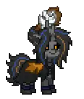 a pixel art drawing of a horse with a brush on its head