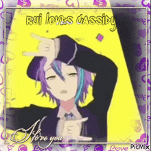 rui loves cassidy is written on a picture of a boy