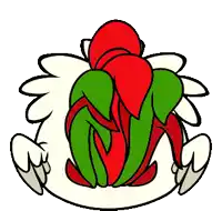 a cartoon drawing of a chicken with a red and green head