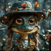 a cartoon lizard wearing a hat and a jacket