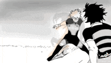 a black and white drawing of two men fighting each other
