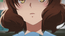 a close up of a girl with brown hair