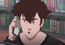 a cartoon character is talking on a cell phone
