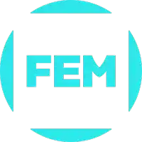 a blue logo that says fem on it