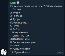 a screenshot of a telegram conversation with dipp at the top