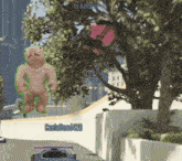 a video game scene with a giant rat and a car that says cashisdead420