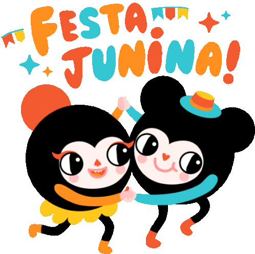 Cute Critter Couple Dancing With Caption June'S Party In Portuguese Sticker - We Lovea Holiday Festa Junian Google Stickers