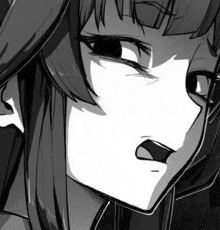 a black and white drawing of a girl with long hair and horns .