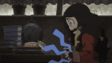 a girl with a surprised look on her face holds a blue ribbon