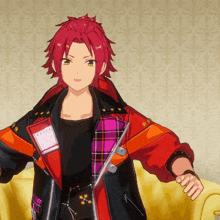 a cartoon character with red hair and a jacket that says dragon star on it