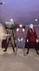 a group of anime characters are standing in a living room with the name viggle.ai on the bottom