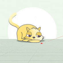 a cartoon drawing of a yellow cat laying down with its eyes closed