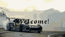 a picture of a car with the words welcome written on it