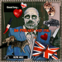 a picture of a man with the words " be freaky with me " on the bottom