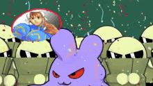 a cartoon of chun li and a purple bunny