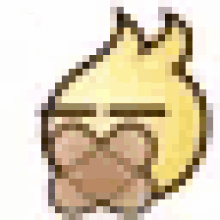 a cartoon drawing of a bird with a yellow head and a brown beak on a white background .