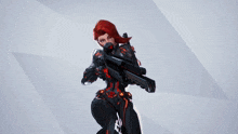 a woman in a futuristic suit is holding a gun
