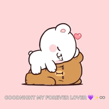 a cartoon of a teddy bear hugging another teddy bear with the words `` goodnight my forever lover '' .