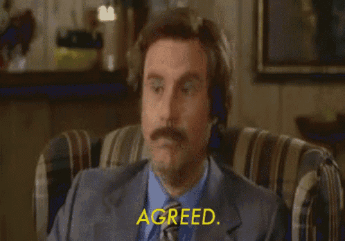 A gif showing Will Ferrell nodding a "Yes", with a caption saying "Agreed."