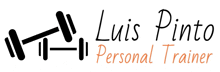 a logo for luis pinto personal trainer with a dumbbell and barbell