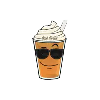 a cup of coffee with whipped cream and the words good morning on top