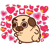 Puglie Hearts Sticker - Puglie Pug Hearts Stickers