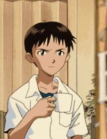 Shinji Evangelion GIF - Shinji Evangelion Coffee GIFs