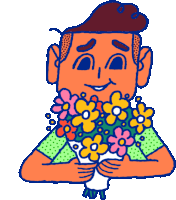 Happy Chip Brings Flowers Sticker - Hopeless Romance101 Bouquet Flowers Stickers