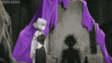 a girl in a purple cape is standing next to a shadow of a man with the words ndds sama visible