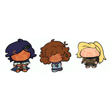 a cartoon of three girls with their eyes closed
