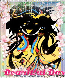 a colorful drawing of a woman with the words beautiful day at the bottom