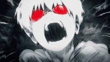 a drawing of a person with red eyes
